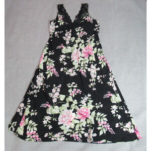 Vintage Oscar De La Renta Pink Label Nightgown Womens Large Black Floral Romance